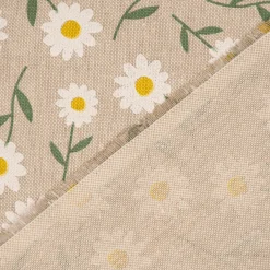 Dekostoff Halbpanama Leinenlook Daisy Sweet Field Gänseblümchen natur weiß 1,40m Breite