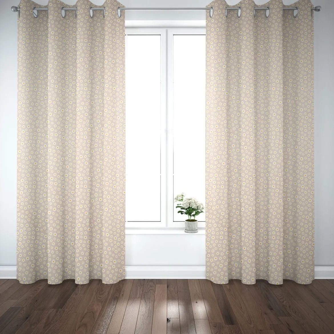 Dekostoff Halbpanama Leinenlook Daisy Sweet Garden Gänseblümchen Blüten natur weiß 1,40m Breite