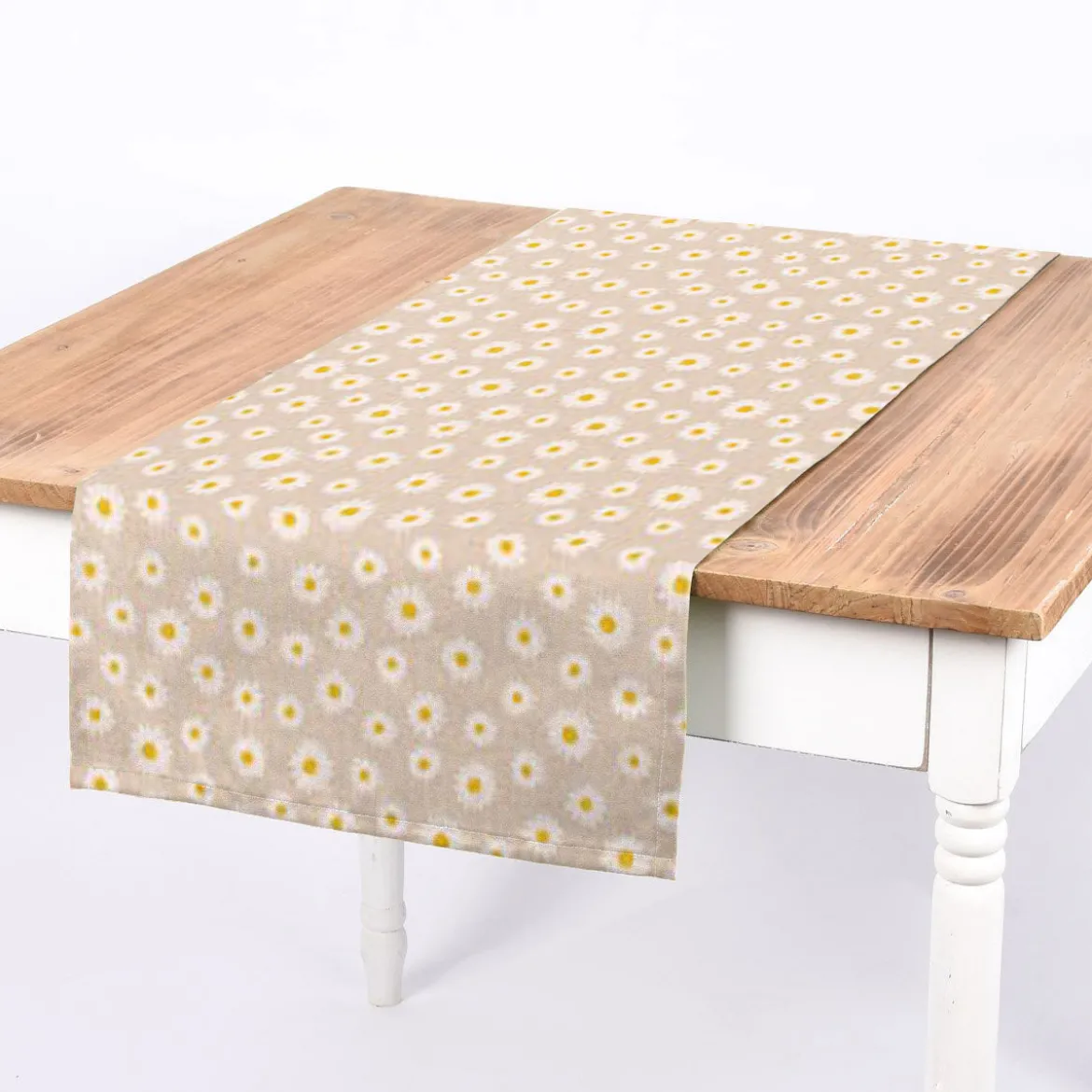 Dekostoff Halbpanama Leinenlook Daisy Sweet Garden Gänseblümchen Blüten natur weiß 1,40m Breite