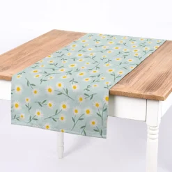 Dekostoff Halbpanama Leinenlook Daisy Sweet Field Gänseblümchen hellblau weiß 1,40m Breite