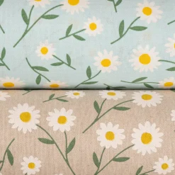 Dekostoff Halbpanama Leinenlook Daisy Sweet Field Gänseblümchen hellblau weiß 1,40m Breite