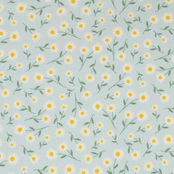 Dekostoff Halbpanama Leinenlook Daisy Sweet Field Gänseblümchen hellblau weiß 1,40m Breite