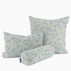 Dekostoff Halbpanama Leinenlook Daisy Sweet Field Gänseblümchen hellblau weiß 1,40m Breite