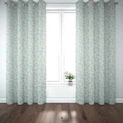 Dekostoff Halbpanama Leinenlook Daisy Sweet Field Gänseblümchen hellblau weiß 1,40m Breite