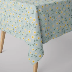 Dekostoff Halbpanama Leinenlook Daisy Sweet Field Gänseblümchen hellblau weiß 1,40m Breite