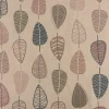 Dekostoff Halbpanama Leinenlook Scandi Retro Leaves Blätter natur rosa 1,40m Breite