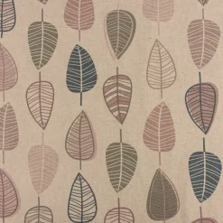 Dekostoff Halbpanama Leinenlook Scandi Retro Leaves Blätter natur rosa 1,40m Breite