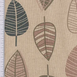 Dekostoff Halbpanama Leinenlook Scandi Retro Leaves Blätter natur rosa 1,40m Breite