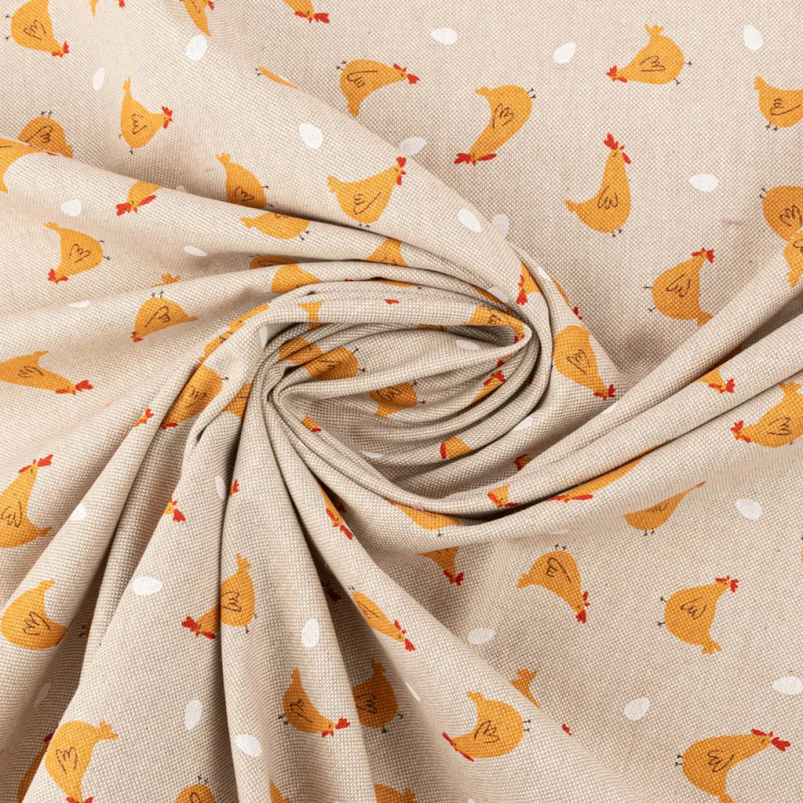 Dekostoff Halbpanama Leinenlook Little Happy Chicken natur gelb 1,40m Breite