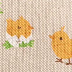 Dekostoff Halbpanama Leinenlook Chicken Family Nest Hahn Henne Küken natur gelb 1,40m Breite