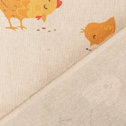 Dekostoff Halbpanama Leinenlook Chicken Family Nest Hahn Henne Küken natur gelb 1,40m Breite