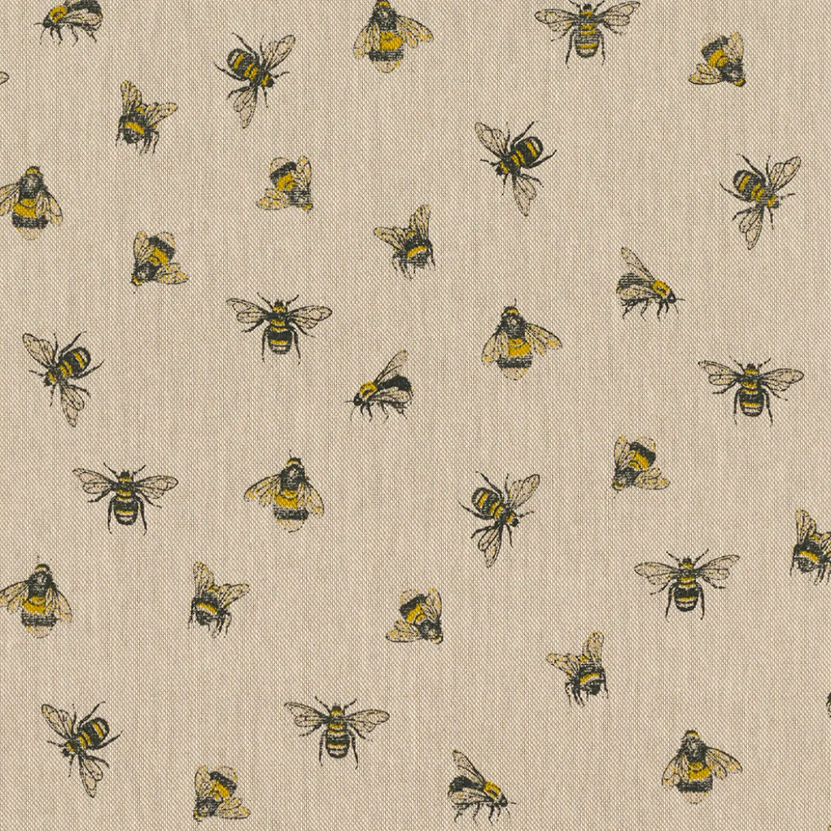 Dekostoff Halbpanama Leinenlook Bee Buzzing Bienen Hummeln natur gelb 1,40m Breite