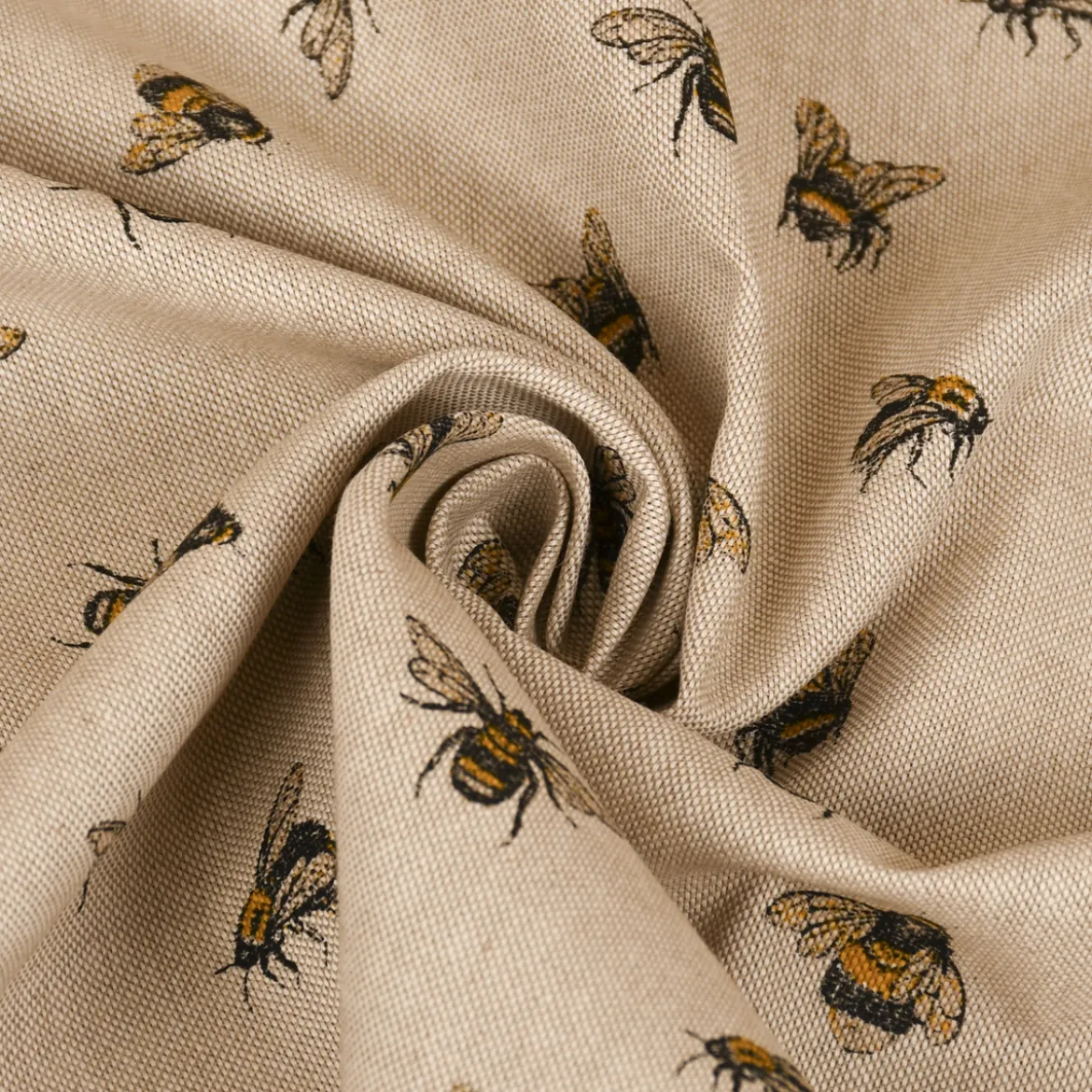 Dekostoff Halbpanama Leinenlook Bee Buzzing Bienen Hummeln natur gelb 1,40m Breite