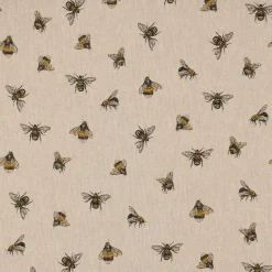 Dekostoff Halbpanama Leinenlook Bee Buzzing Bienen Hummeln natur gelb 1,40m Breite