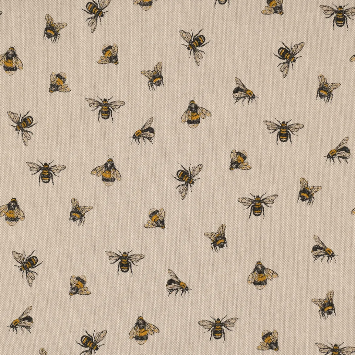 Dekostoff Halbpanama Leinenlook Bee Buzzing Bienen Hummeln natur gelb 1,40m Breite
