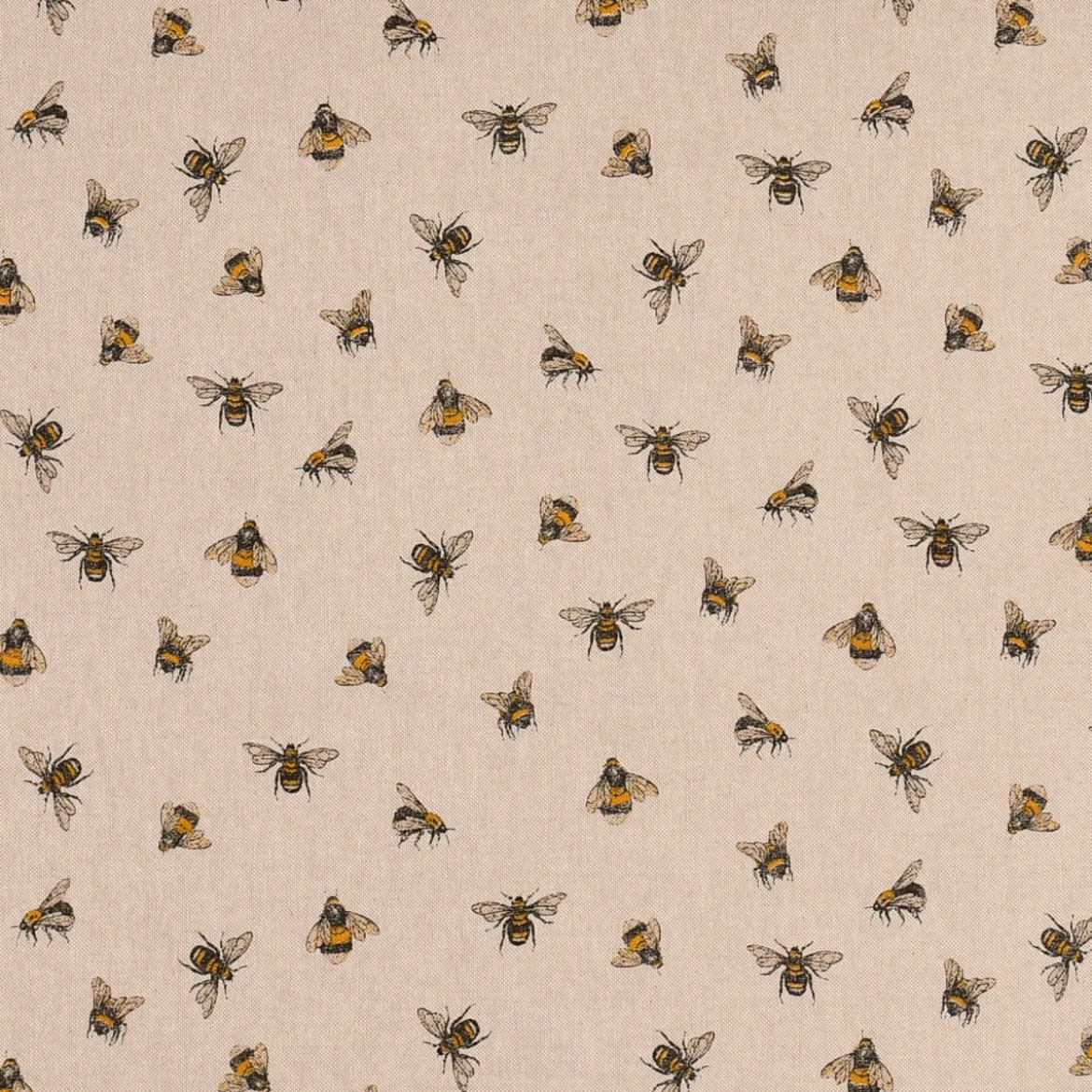 Dekostoff Halbpanama Leinenlook Bee Buzzing Bienen Hummeln natur gelb 1,40m Breite