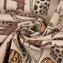 Dekostoff Halbpanama Leinenlook Cat Wildlife Art Katzen natur braun 1,40m Breite