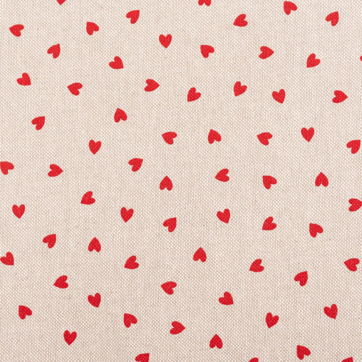 Dekostoff Halbpanama Leinenlook Little Love Heart Herzchen natur rot 1,40m Breite