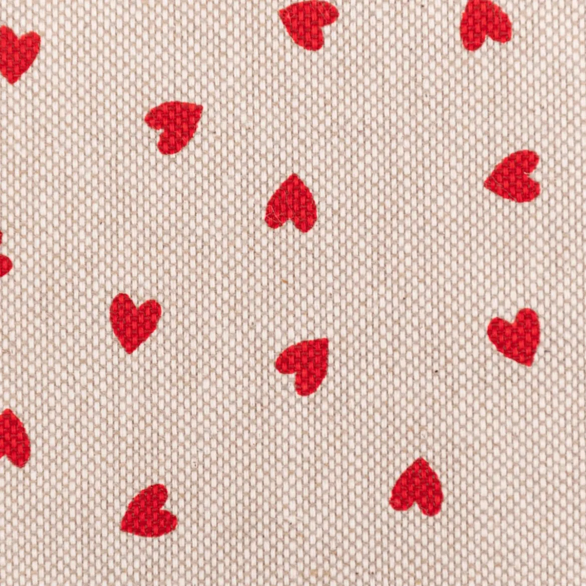 Dekostoff Halbpanama Leinenlook Little Love Heart Herzchen natur rot 1,40m Breite