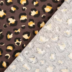 Dekostoff Halbpanama Leomuster Leoprint dunkelbraun gold 1,40m Breite