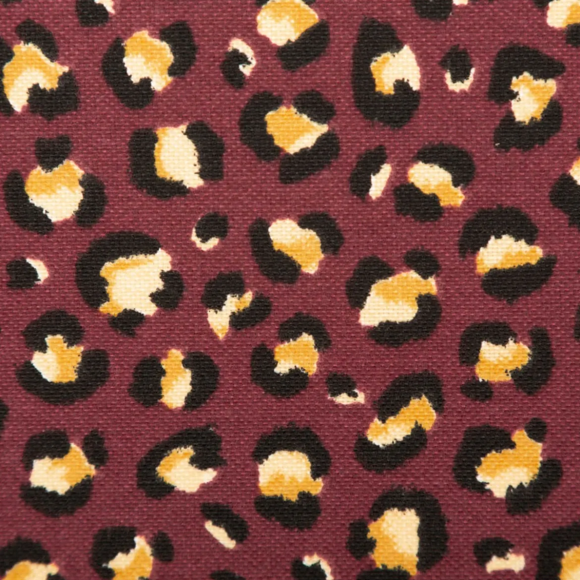 Dekostoff Halbpanama Leomuster Leoprint weinrot gold 1,40m Breite
