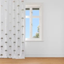 Dekostoff Halbpanama Metallikdruck Palmen weiß goldfarbig metallic 1,40m Breite