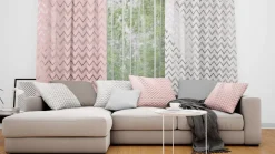 Dekostoff Halbpanama Metallikdruck Chevron Zacken rosa goldfarbig metallic 1,40m breit