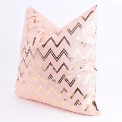 Dekostoff Halbpanama Metallikdruck Chevron Zacken rosa goldfarbig metallic 1,40m breit