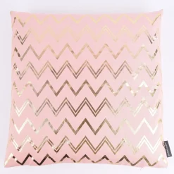Dekostoff Halbpanama Metallikdruck Chevron Zacken rosa goldfarbig metallic 1,40m breit