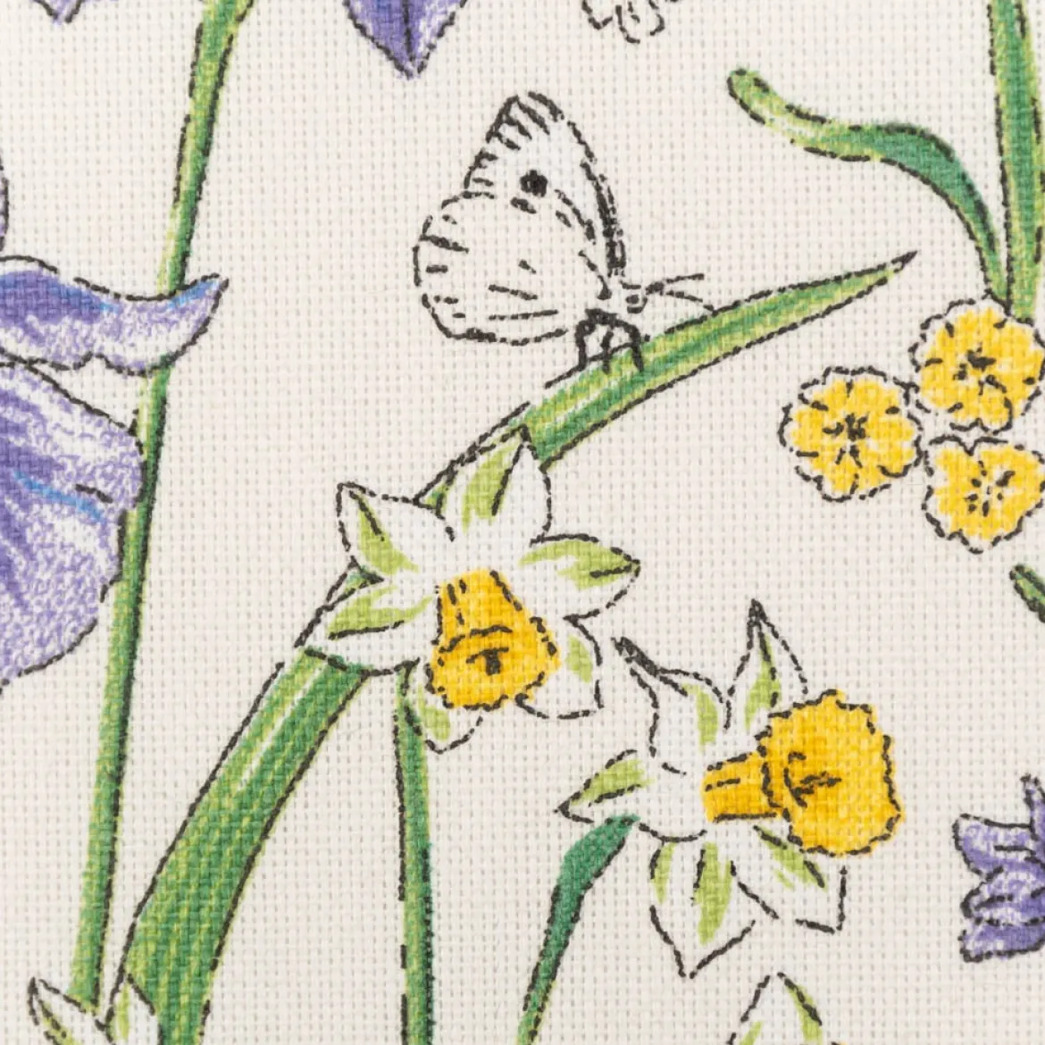 Dekostoff Halbpanama Rabbit Spring Fever Hasen Frühlingsblumen weiß bunt 1,40m Breite