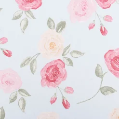 Dekostoff Halbpanama Romantic Floral Rose hellblau rosa 1,40m Breite