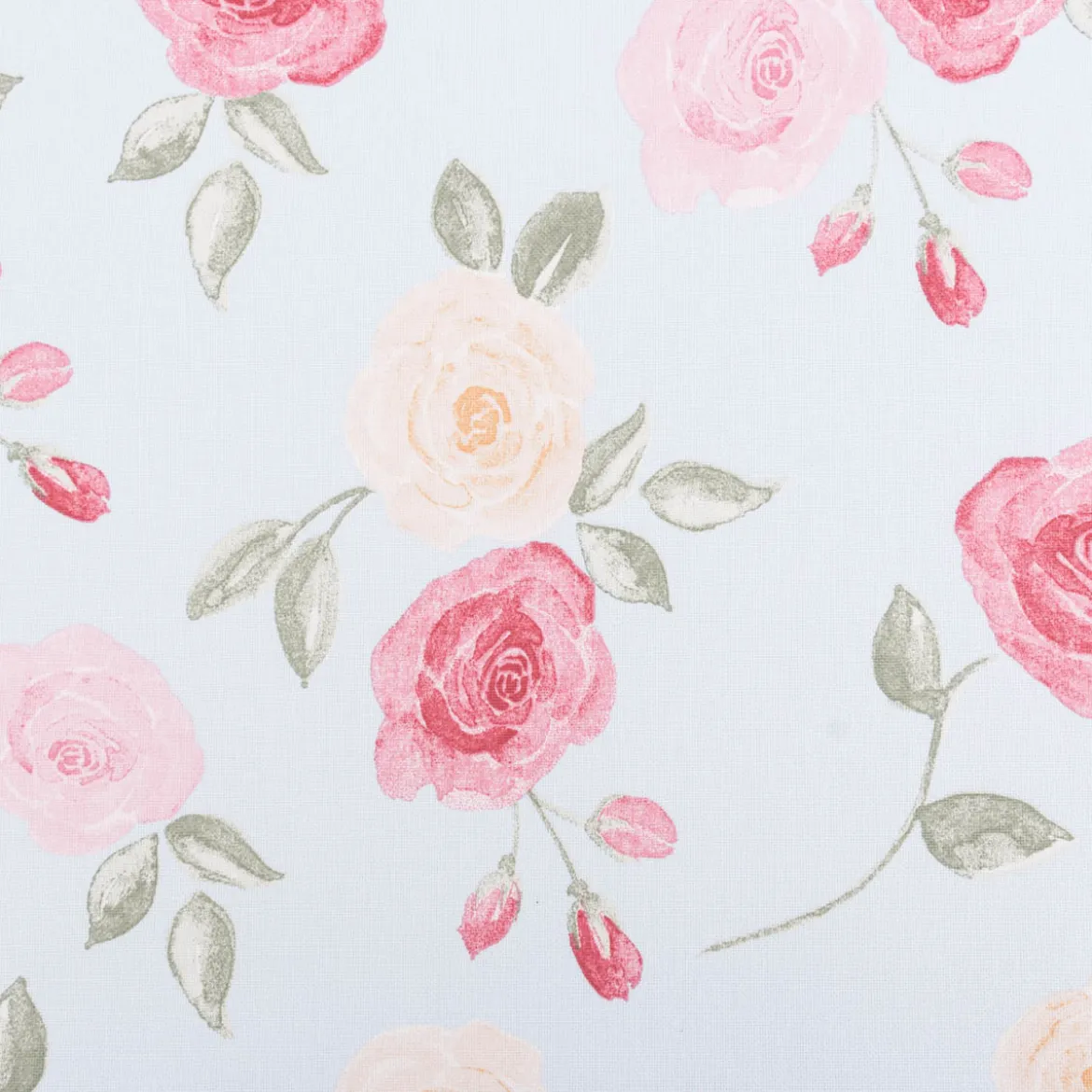 Dekostoff Halbpanama Romantic Floral Rose hellblau rosa 1,40m Breite