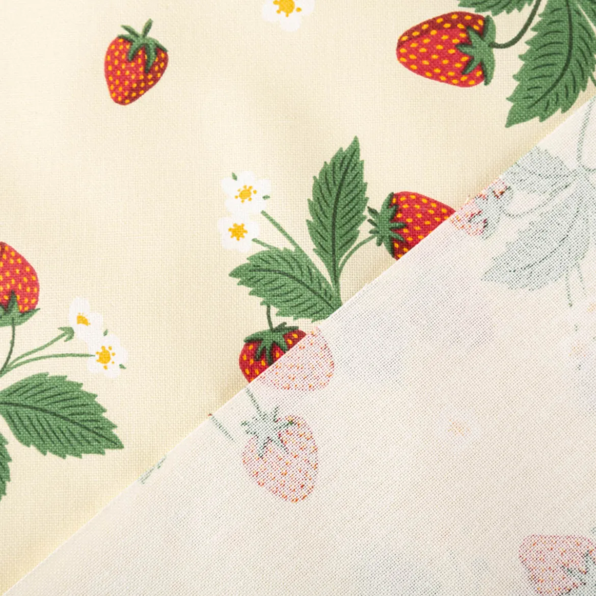 Dekostoff Halbpanama Strawberry Happy Fruit Erdbeeren vanille rot 1,4m Breite