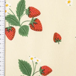 Dekostoff Halbpanama Strawberry Happy Fruit Erdbeeren vanille rot 1,4m Breite
