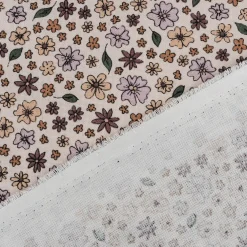 Dekostoff Halbpanama Sweet Flower Sprinkles Allover Blüten beige lila 1,40m Breite