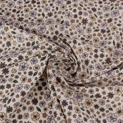 Dekostoff Halbpanama Sweet Flower Sprinkles Allover Blüten beige lila 1,40m Breite