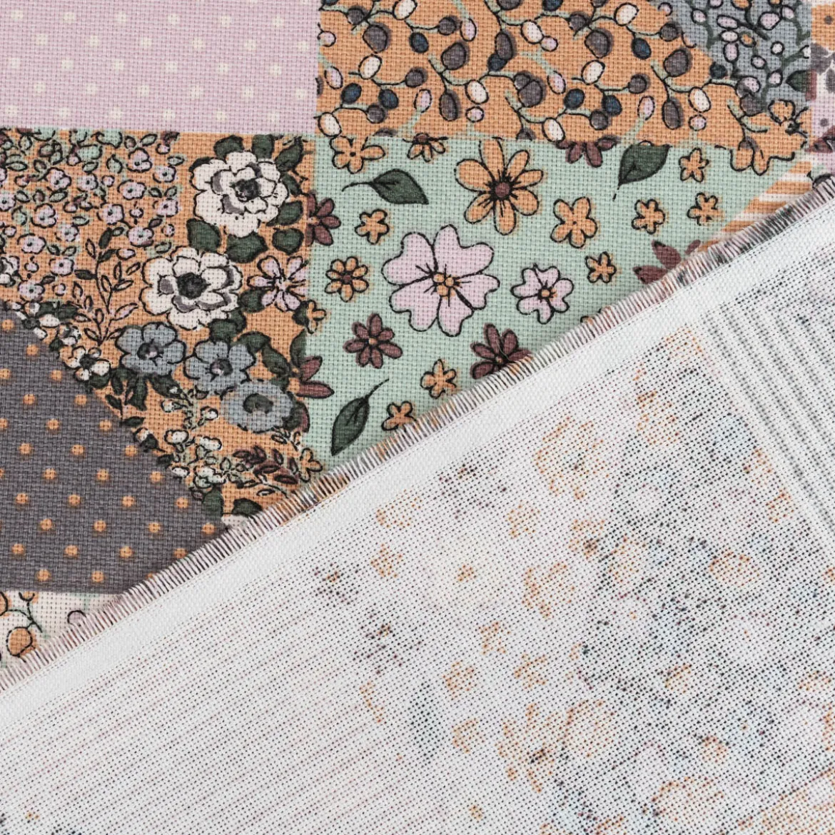 Dekostoff Halbpanama Sweet Flower Quilt Patchwork Vintage Blümchen bunt lila 1,40m Breite