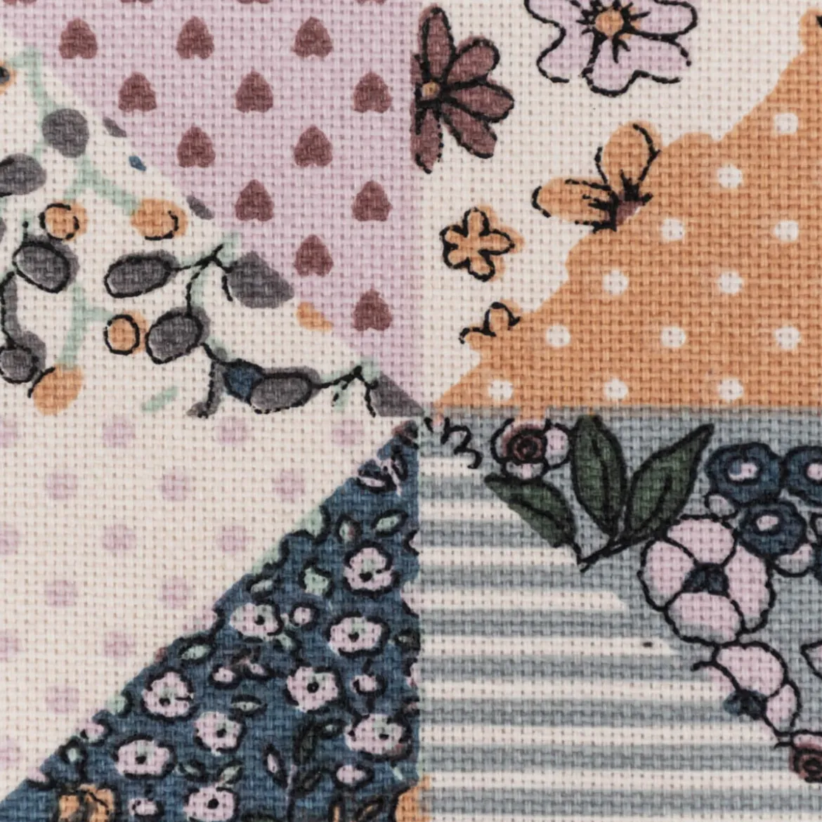 Dekostoff Halbpanama Sweet Flower Quilt Patchwork Vintage Blümchen bunt lila 1,40m Breite