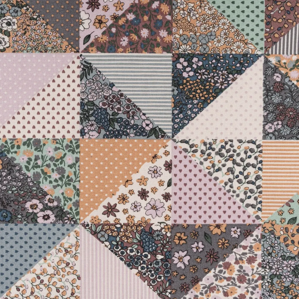 Dekostoff Halbpanama Sweet Flower Quilt Patchwork Vintage Blümchen bunt lila 1,40m Breite