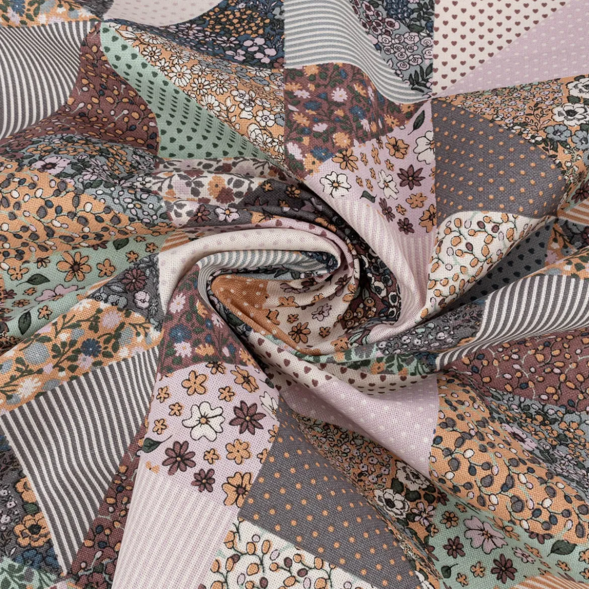 Dekostoff Halbpanama Sweet Flower Quilt Patchwork Vintage Blümchen bunt lila 1,40m Breite