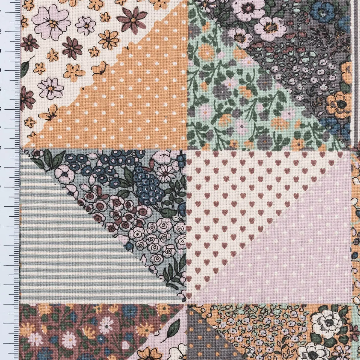 Dekostoff Halbpanama Sweet Flower Quilt Patchwork Vintage Blümchen bunt lila 1,40m Breite