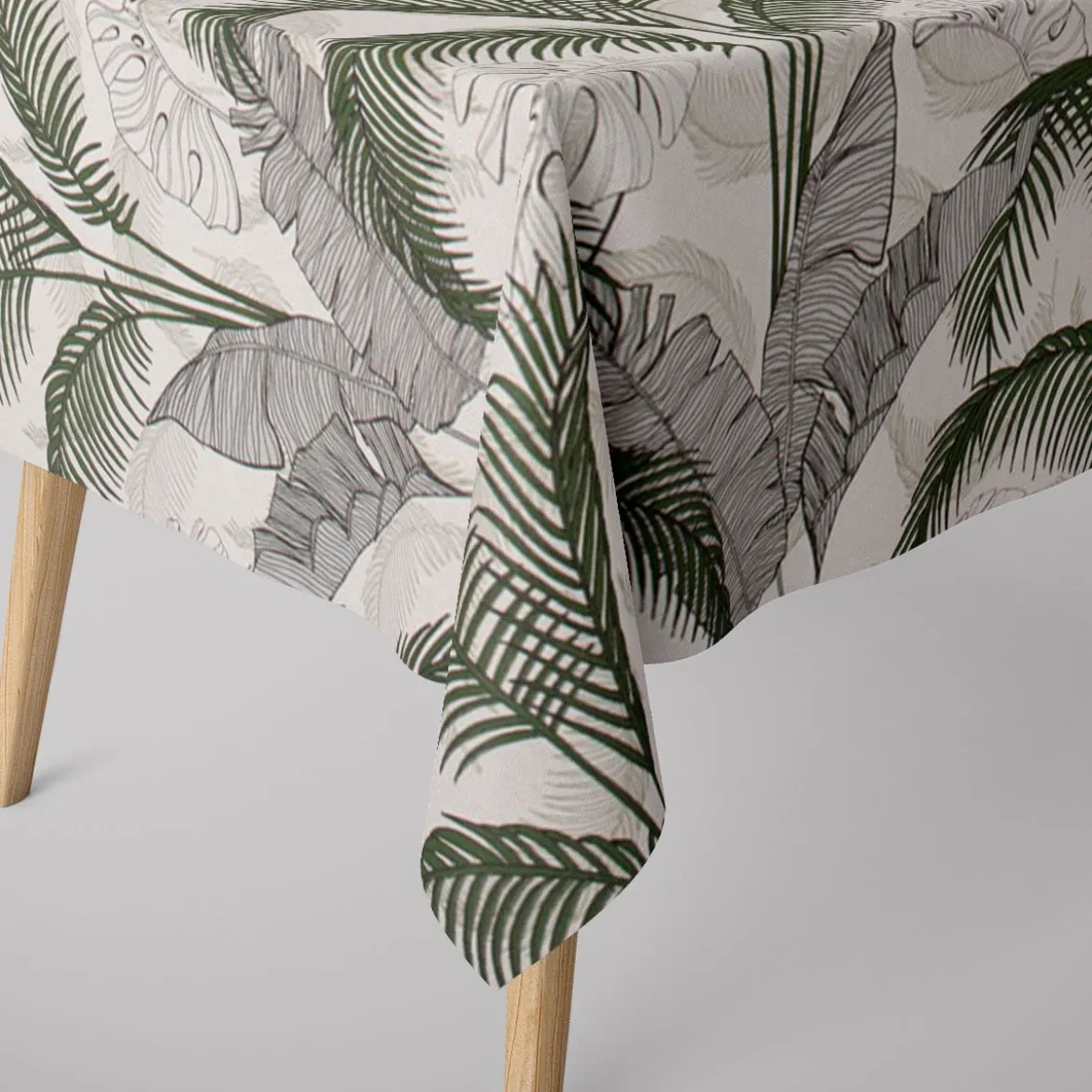 Dekostoff Halbpanama Tropical Planet Palmenblätter weiß grün 1,40m Breite