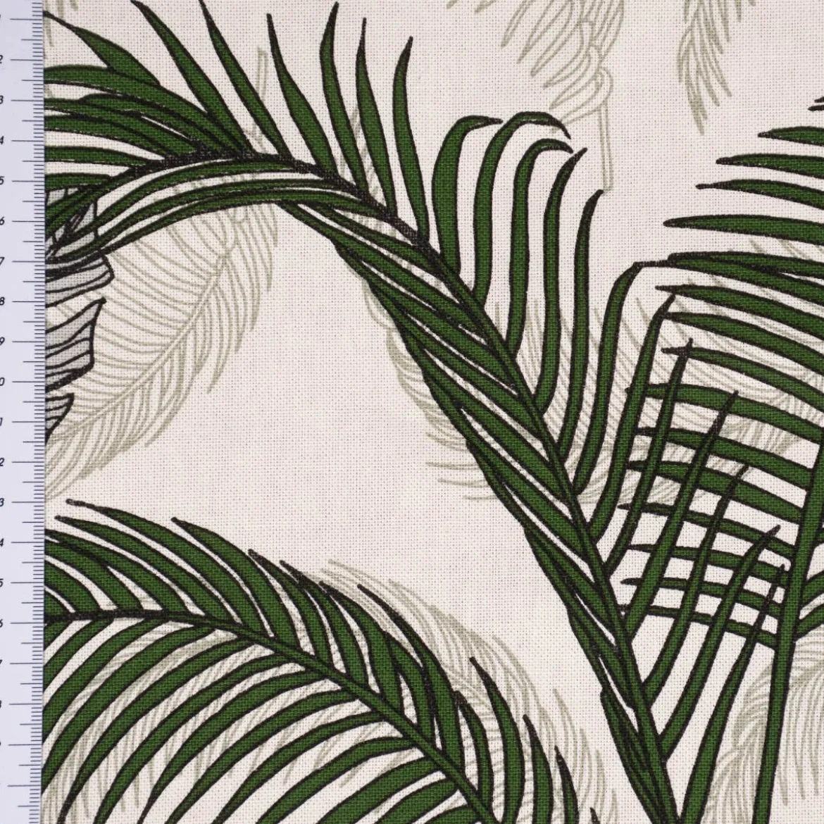 Dekostoff Halbpanama Tropical Planet Palmenblätter weiß grün 1,40m Breite