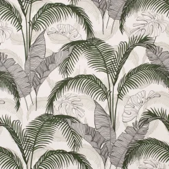 Dekostoff Halbpanama Tropical Planet Palmenblätter weiß grün 1,40m Breite