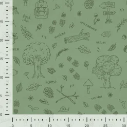 Dekostoff Halbpanama Wald Bäume Pilze Wandern grün 1,40m Breite