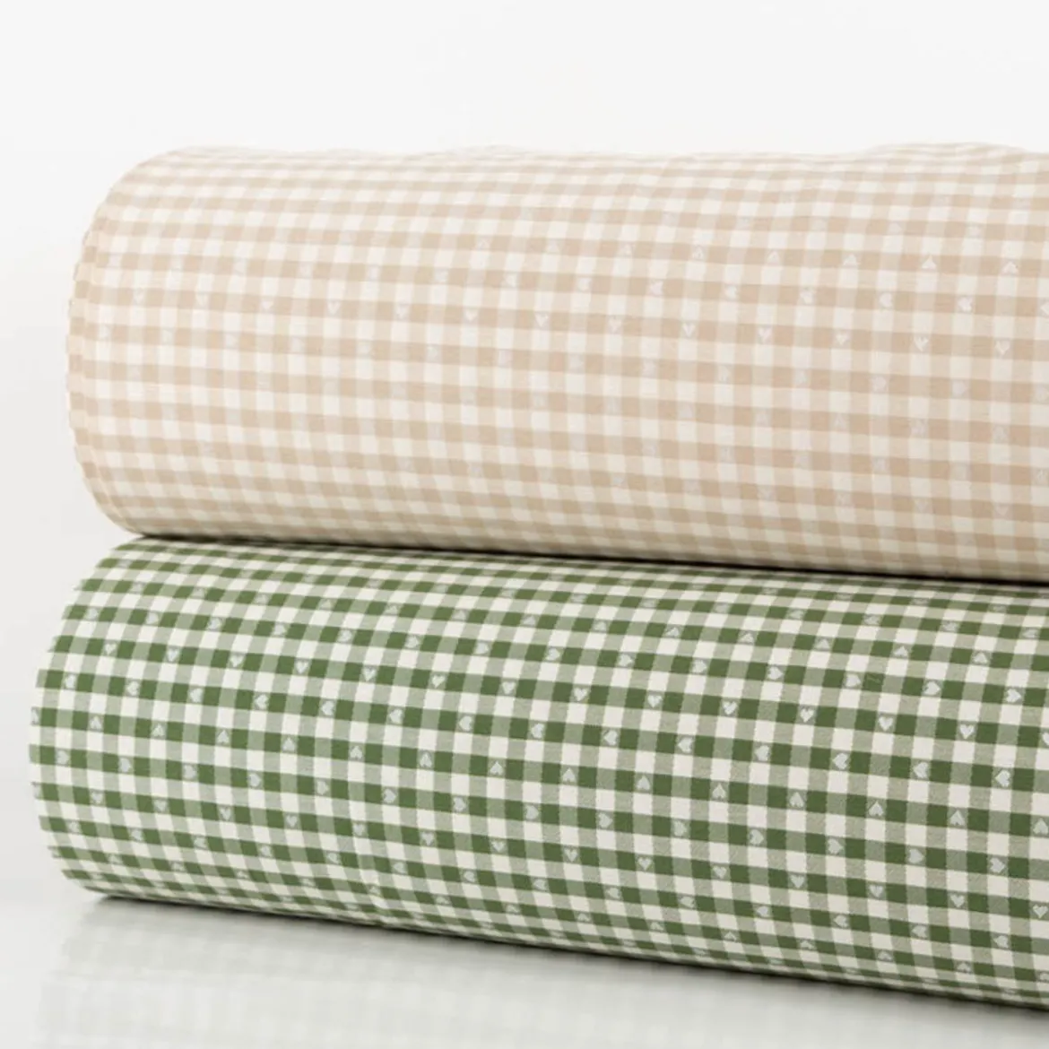 Dekostoff Herzchen Karo klein beige weiß 140cm Breite