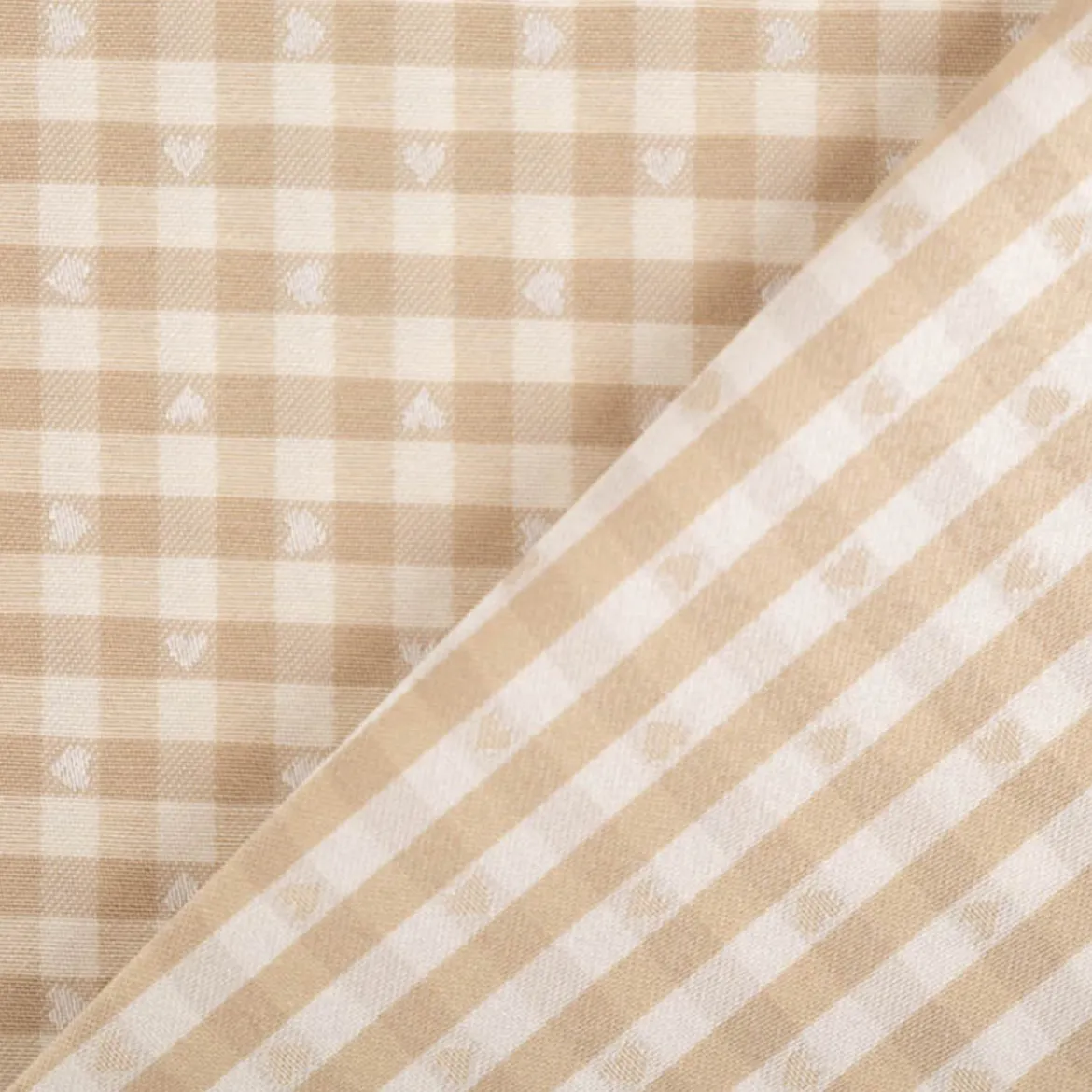 Dekostoff Herzchen Karo klein beige weiß 140cm Breite