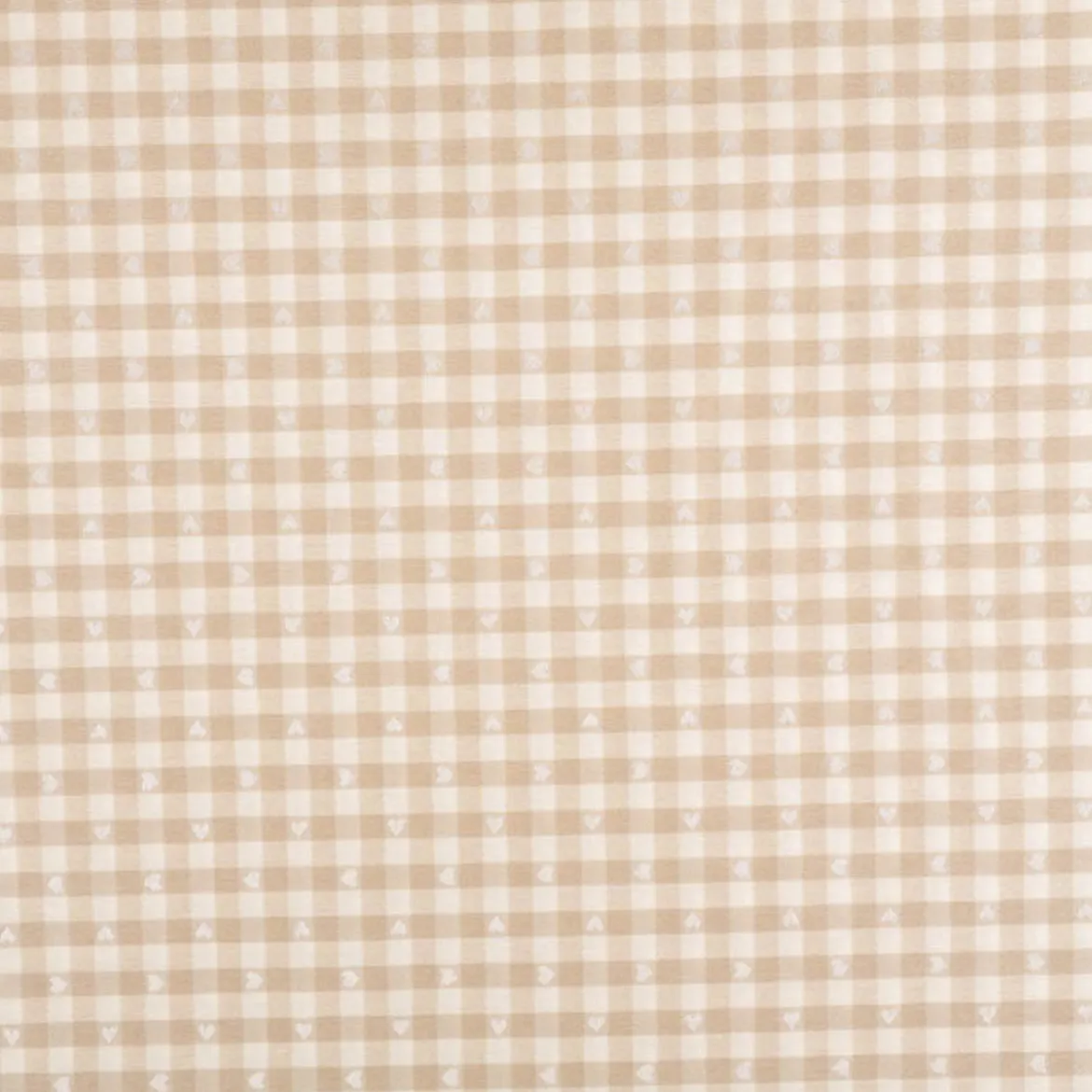 Dekostoff Herzchen Karo klein beige weiß 140cm Breite