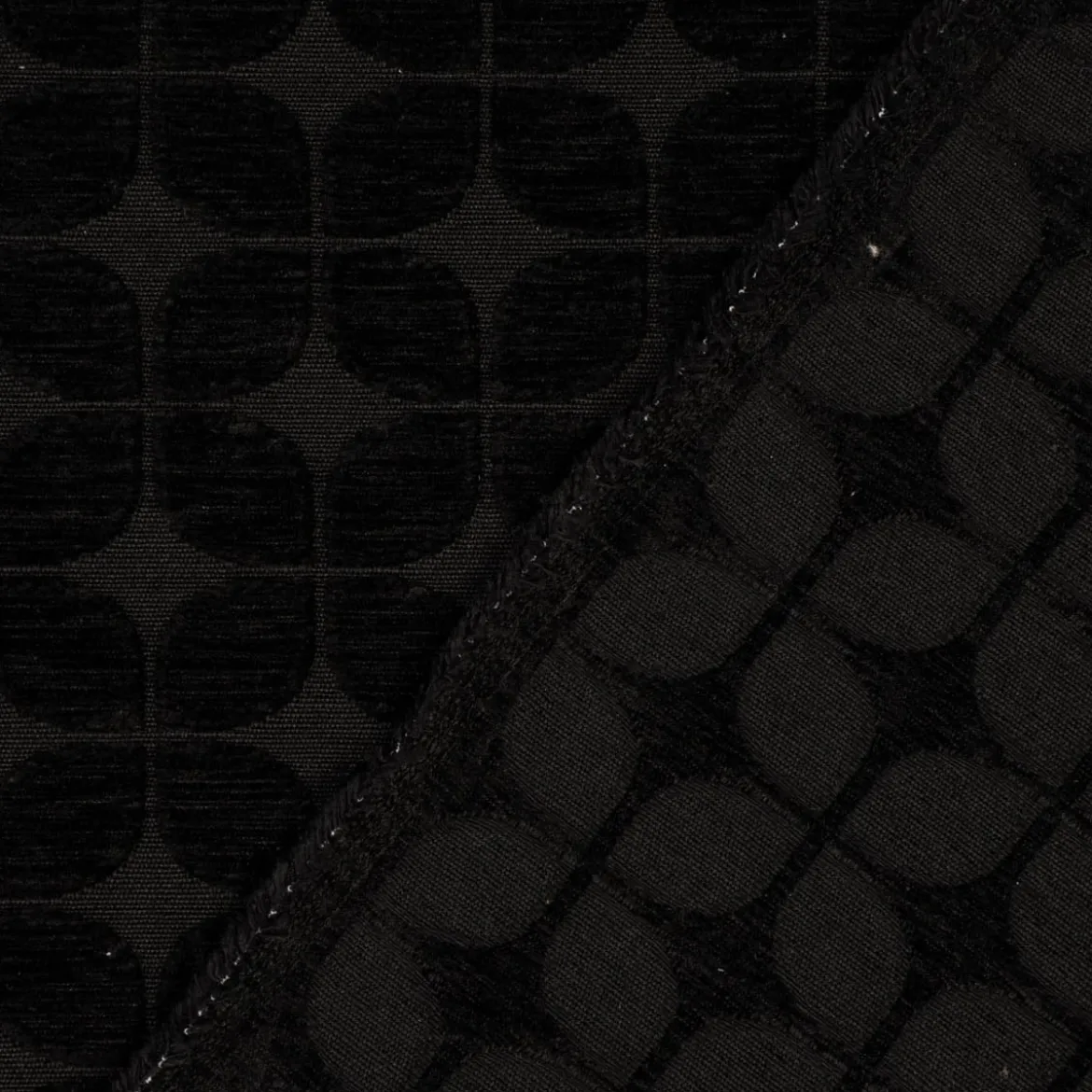 Dekostoff Jacquard Chenille Deluxe Soft Retro Leaf schwarz 1,40m Breite