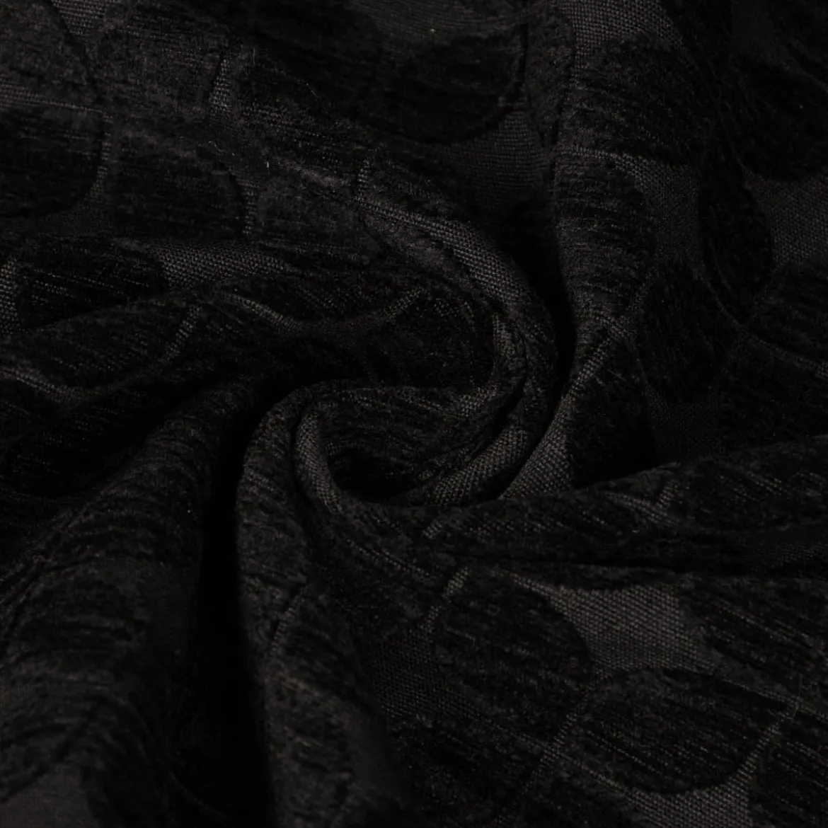 Dekostoff Jacquard Chenille Deluxe Soft Retro Leaf schwarz 1,40m Breite